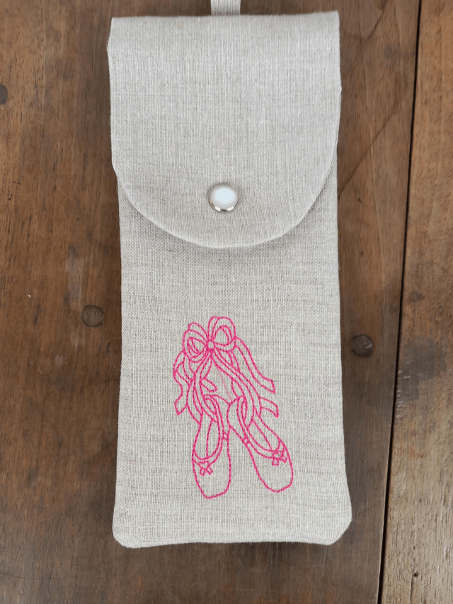 Étui à lunettes ou pochette téléphone lin brodé "Ballerines"