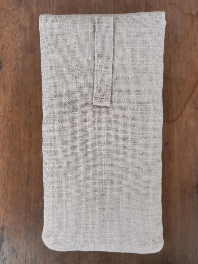 Étui à lunettes ou pochette téléphone lin brodé "Bottes santiags bleues"