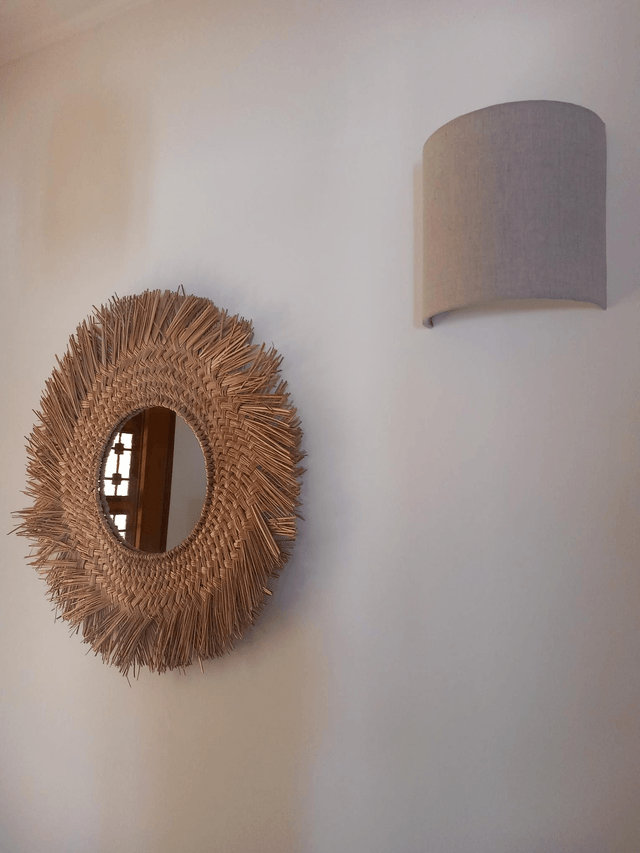 Applique murale demi-cercle en lin "Naturel uni".L25 cm.Électrifiée