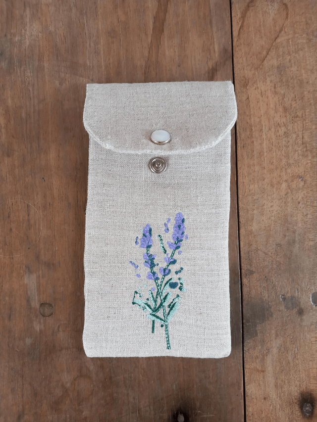 Étui à lunettes en lin brodé "Fleurs de Lavande"