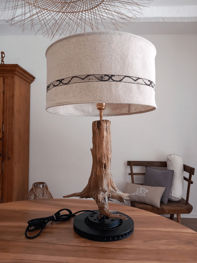 Abat-jour lampe de table en chanvre peint à la main