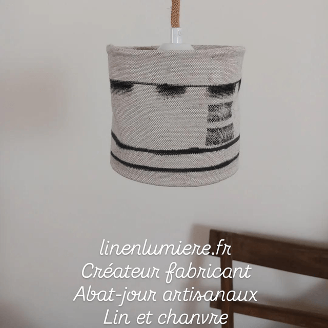Abat-jour suspension en lin naturel peint à la main