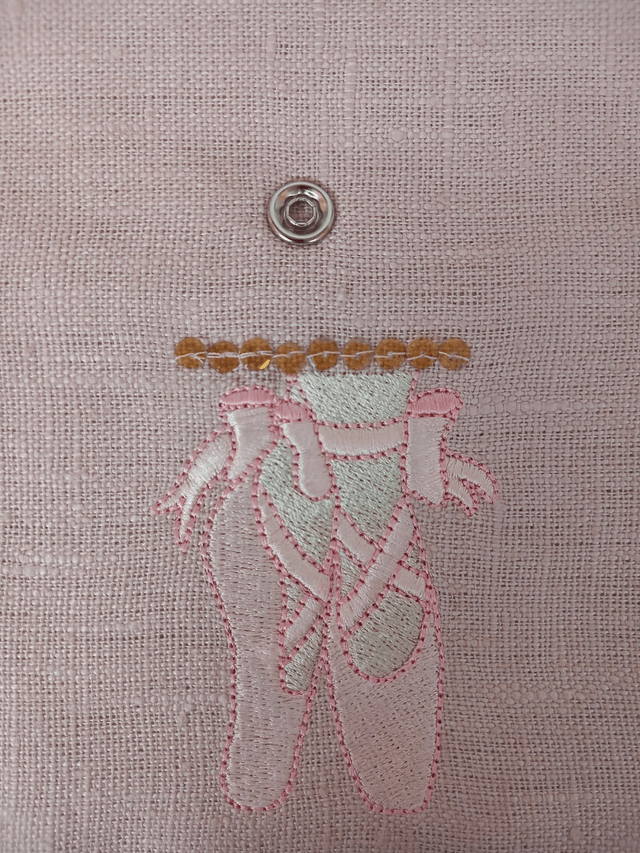 Trousse de maquillage  en lin brodé "ballerines de danseuse"