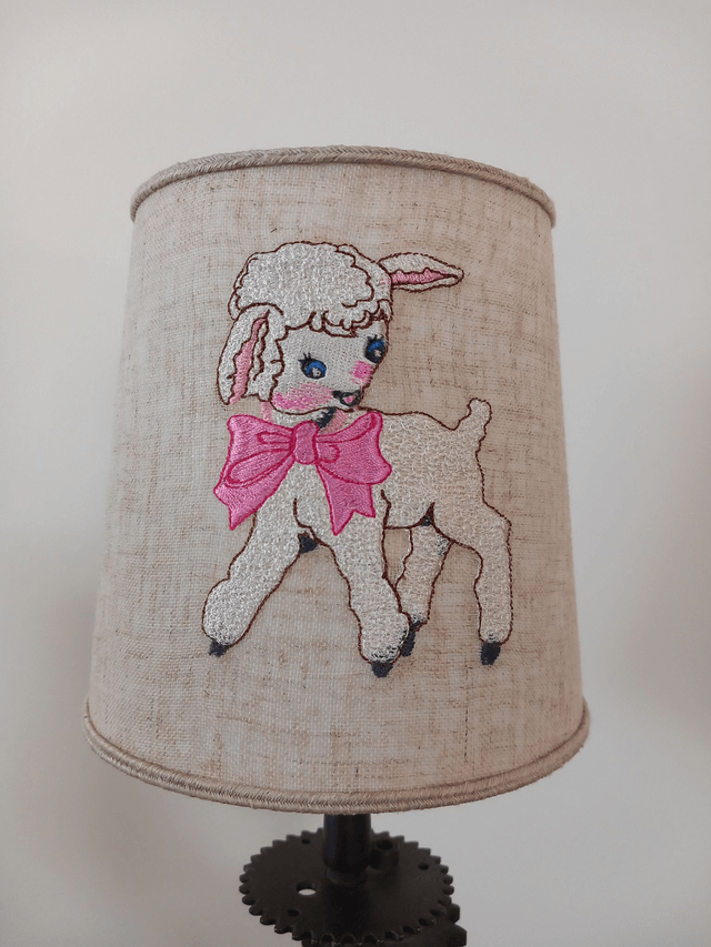 Abat-jour à pince forme conique - lin brodé mouton