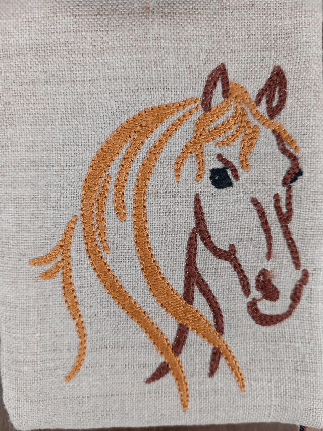 Étui à lunettes ou pochette téléphone lin brodé "Cheval"