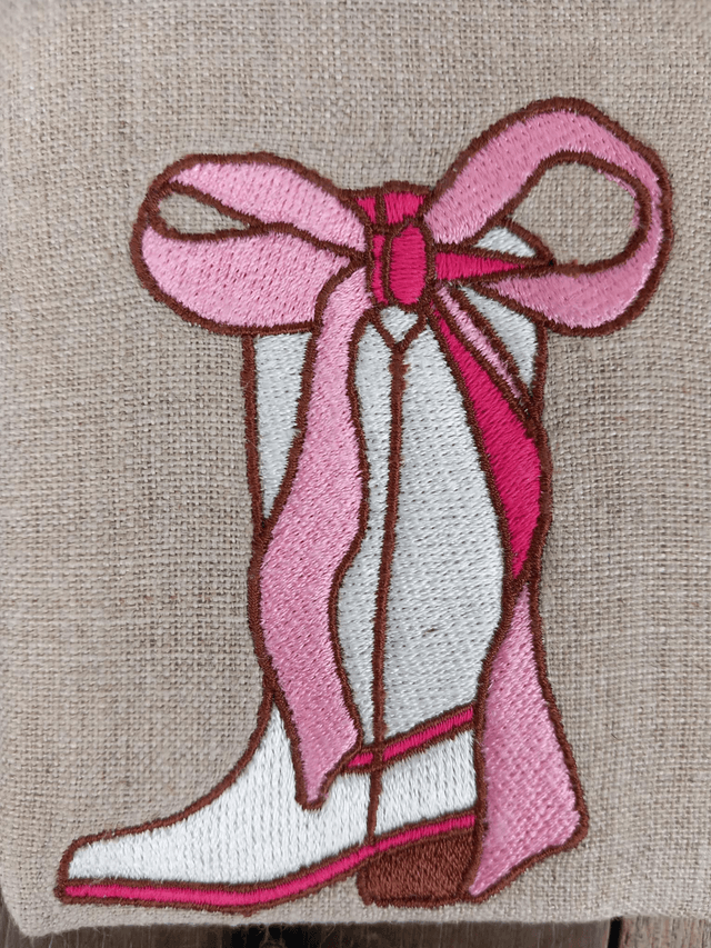 Étui à lunettes ou pochette téléphone lin brodé "Botte rose"