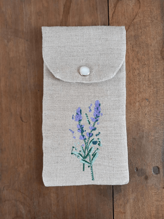 Étui à lunettes en lin brodé "Fleurs de Lavande"