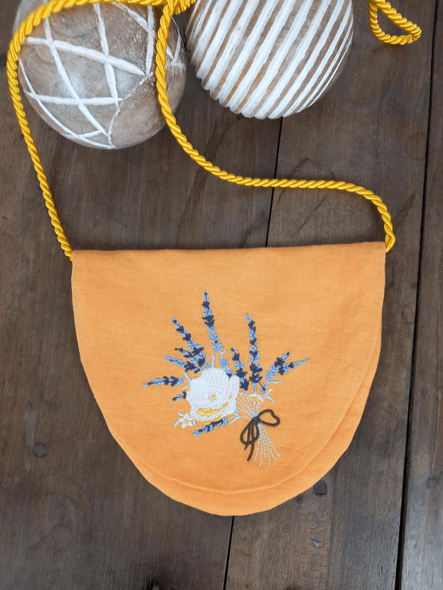 Sac bandoulière en lin brodé orange