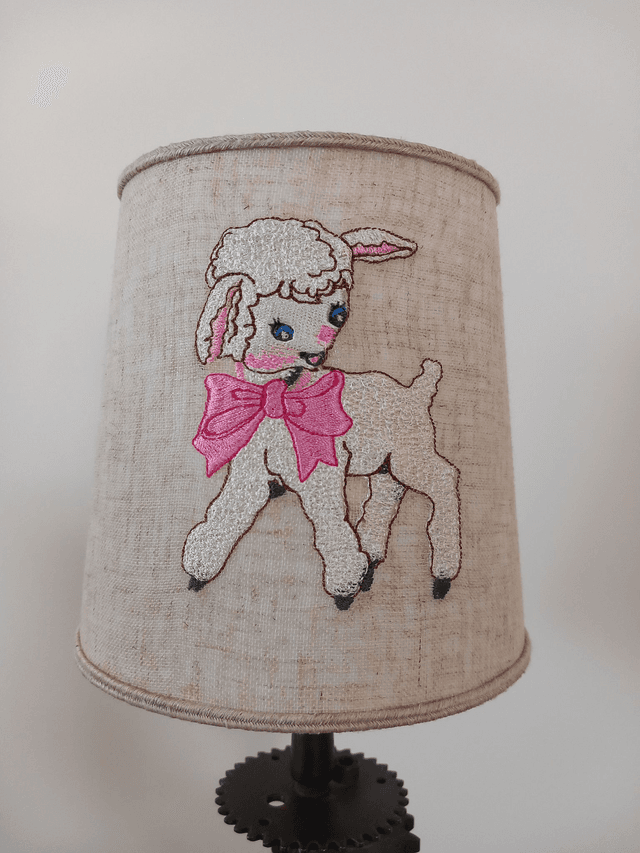 Abat-jour à pince forme conique - lin brodé mouton